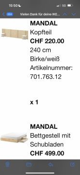MANDAL Kopfteil, Birke/weiss, 240 cm - IKEA Schweiz