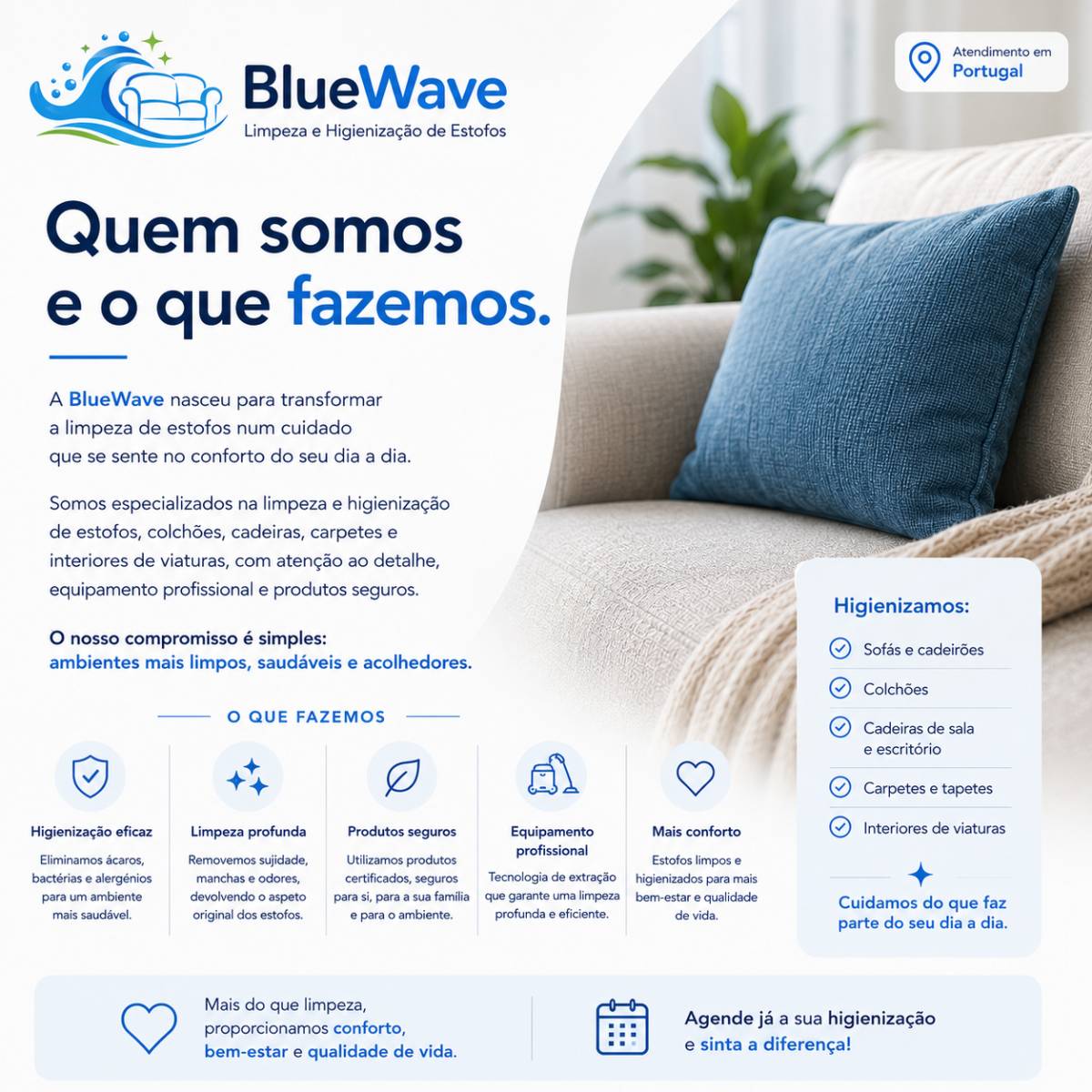 BlueWave | Higienização de Estofos - Oeiras - Limpeza a Fundo