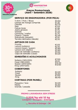 Soaperstar Lavandaria - Amadora - Servicios de planchado