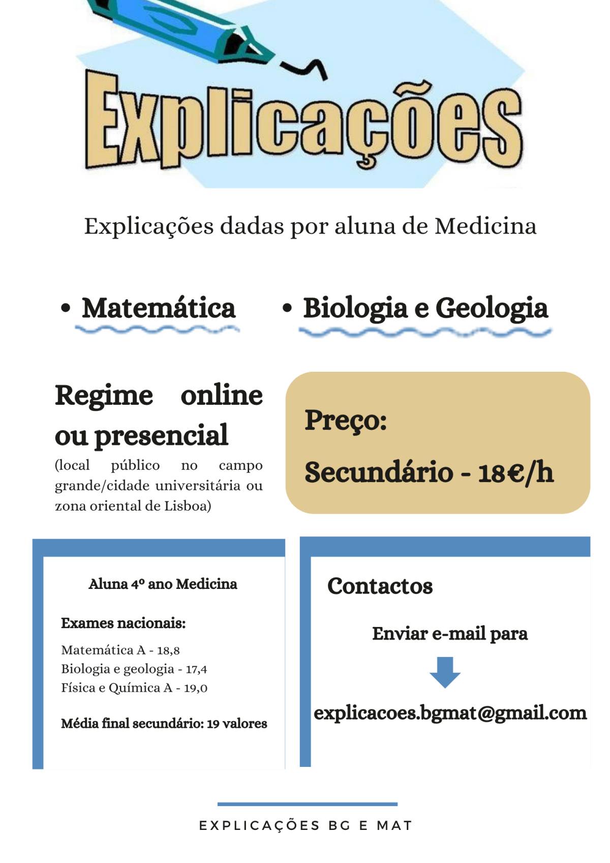 Explicações BG e MAT - Lisboa - Explicações de Matemática do 2º Ciclo
