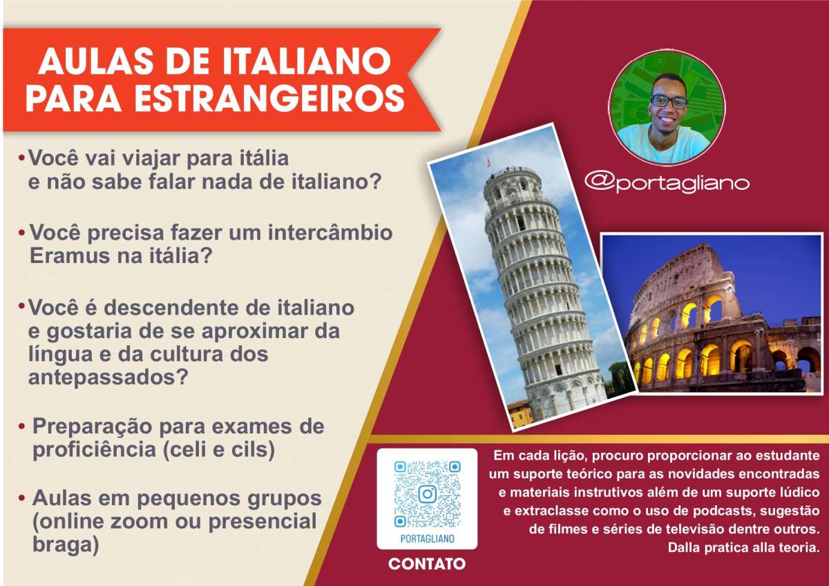 PORTAGLIANO - PROF DE PORTUGUÊS E ITALIANO - Braga - Aulas de Italiano