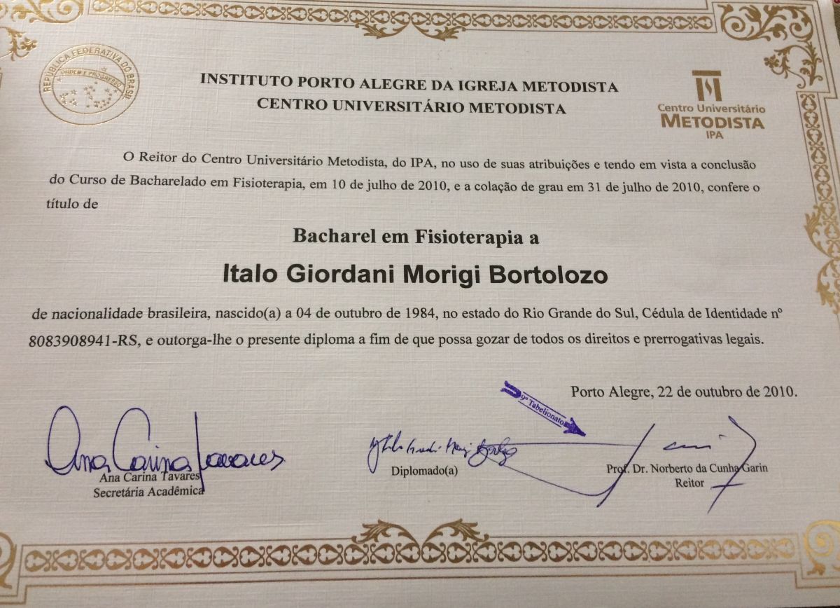 Ítalo Giordani Bortolozo - Almada - Fisioterapia