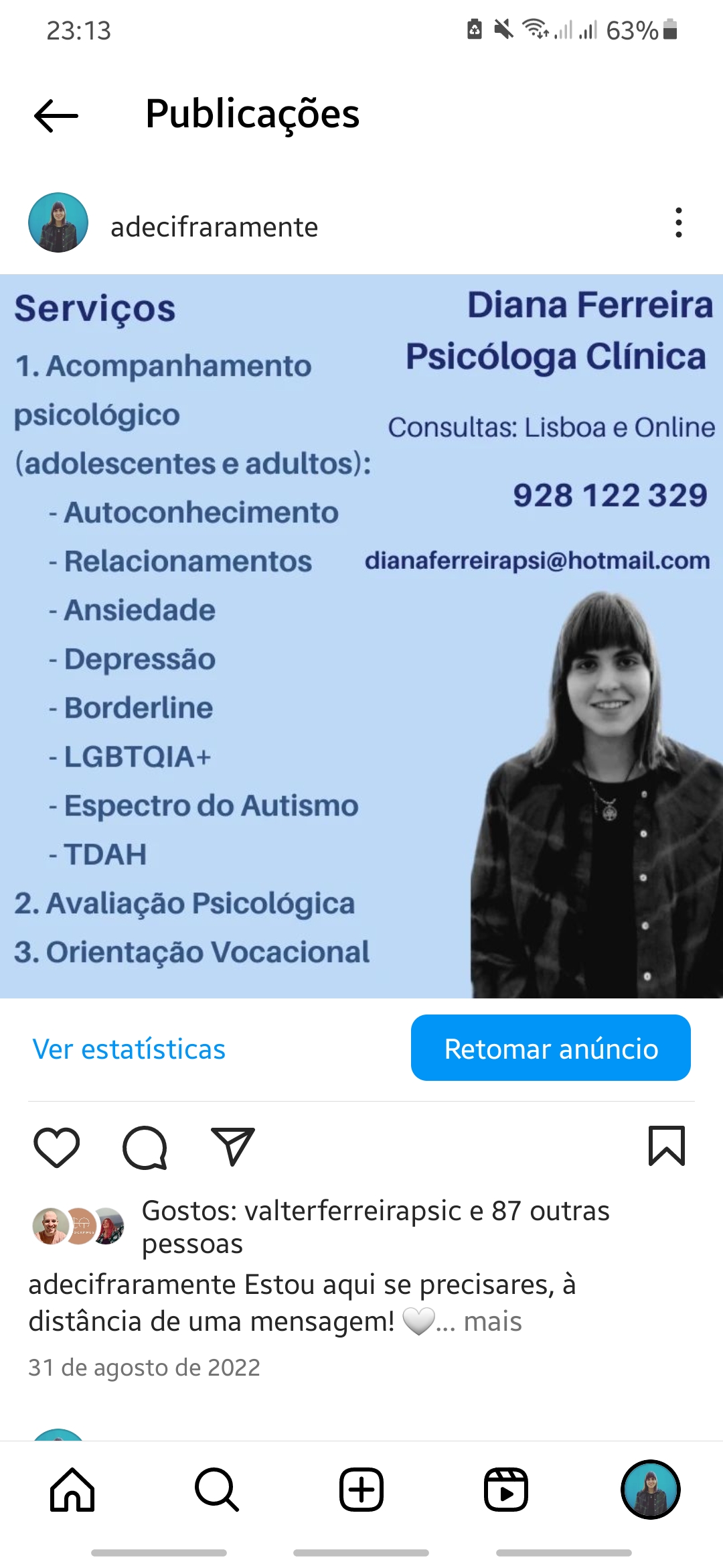 Diana Ferreira - Lisboa - Sessão de Psicoterapia