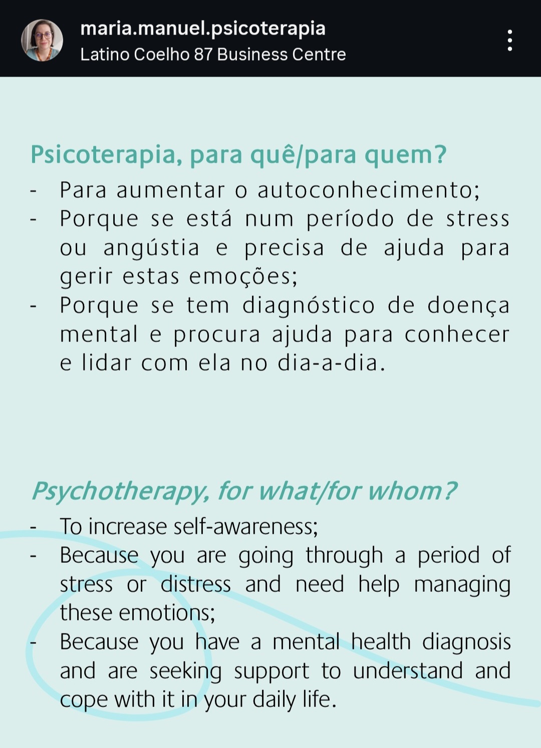 Maria Manuel Alves - Lisboa - Sessão de Psicoterapia