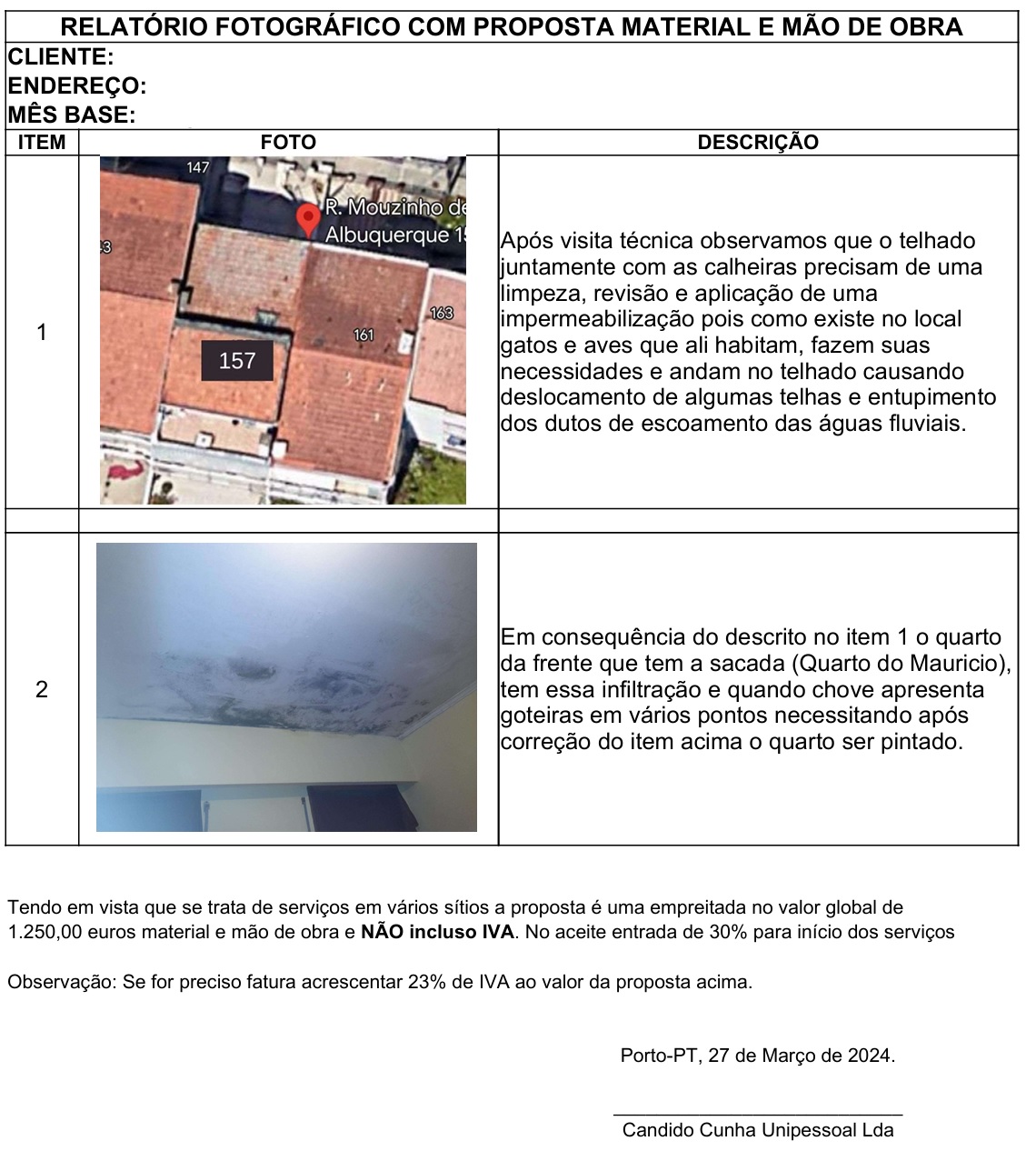 Candido Cunha - Engenheiro Civil - Maia - Reparação ou Manutenção de Canalização Exterior